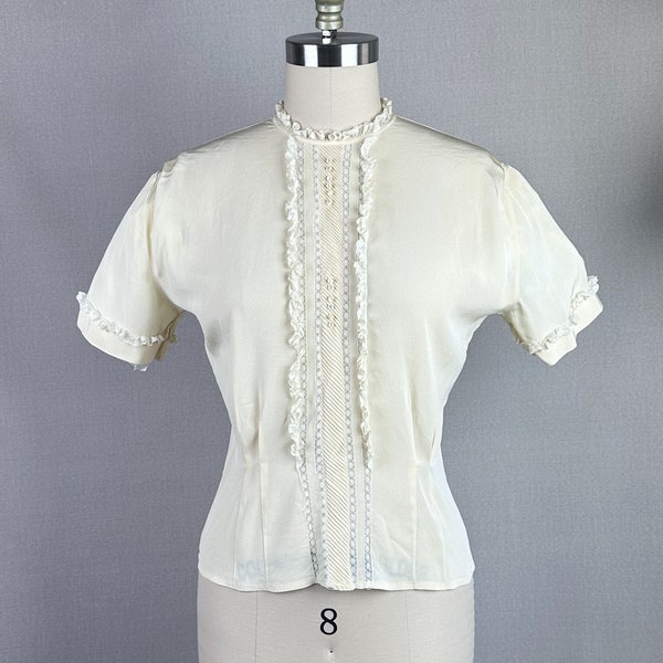 Vintage 1950s Beige Rayon Lace Suit Blouse by LaFemme, B38