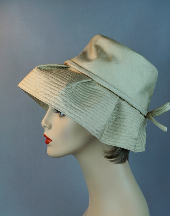 Vintage Hat, Gold Silk Hat, Floppy Wide Brim, 1970