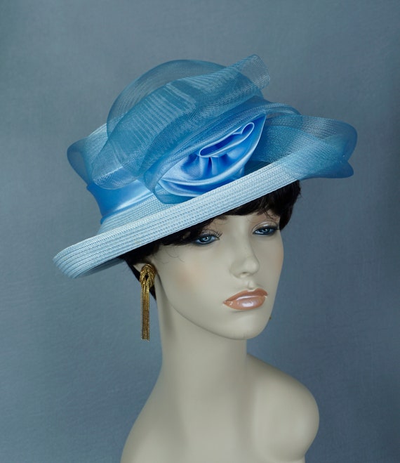 Blue Straw Hat, Curled Brim Straw Hat, Straw State