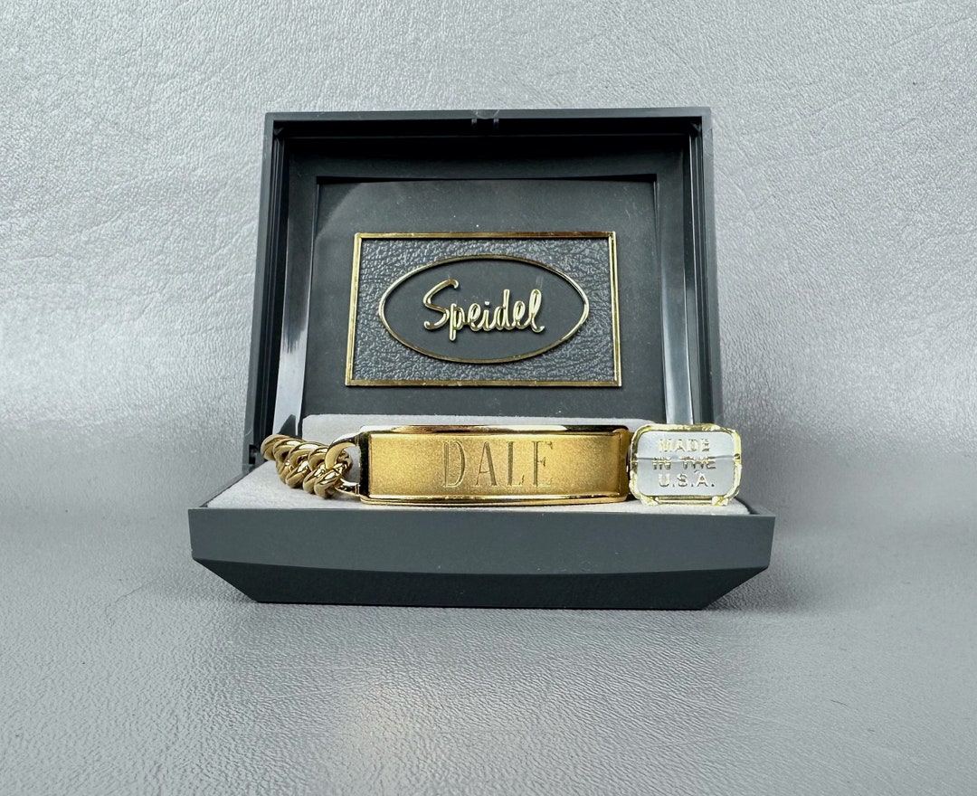 Midcentury Speidel ID Bracelet, Goldtone DALE, Original Box Etsy