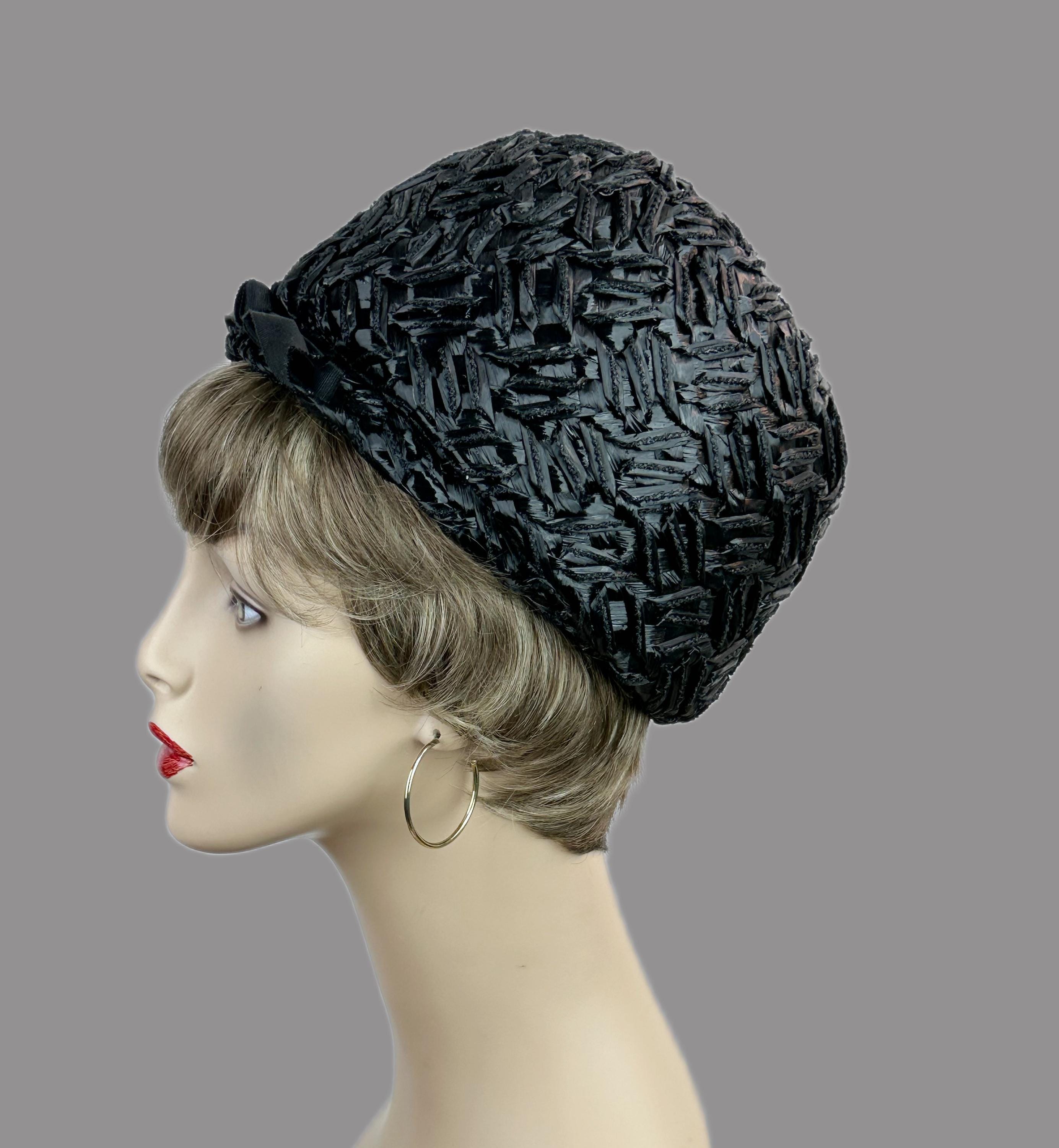 Vintage Black Woven Straw Pillbox Hat with Interior Hair Combs Retro Formal Pillbox Black Straw Vintage Hats for Women for sale | eBay main image 4