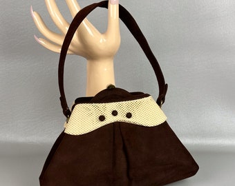 Vintage 50s Brown Faux Suede Manon Box Handbag