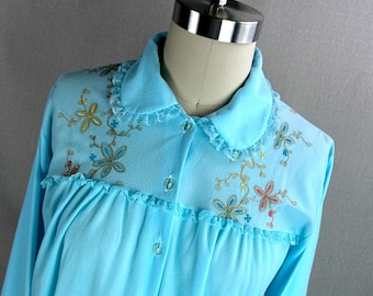 Camicia da notte in flanella celeste anni '70 di Katz, taglia 36, B44