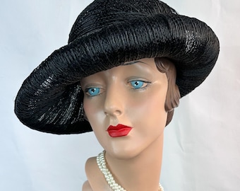Vintage 30s Black Velvet Wide Brim Tilt Hat - Etsy