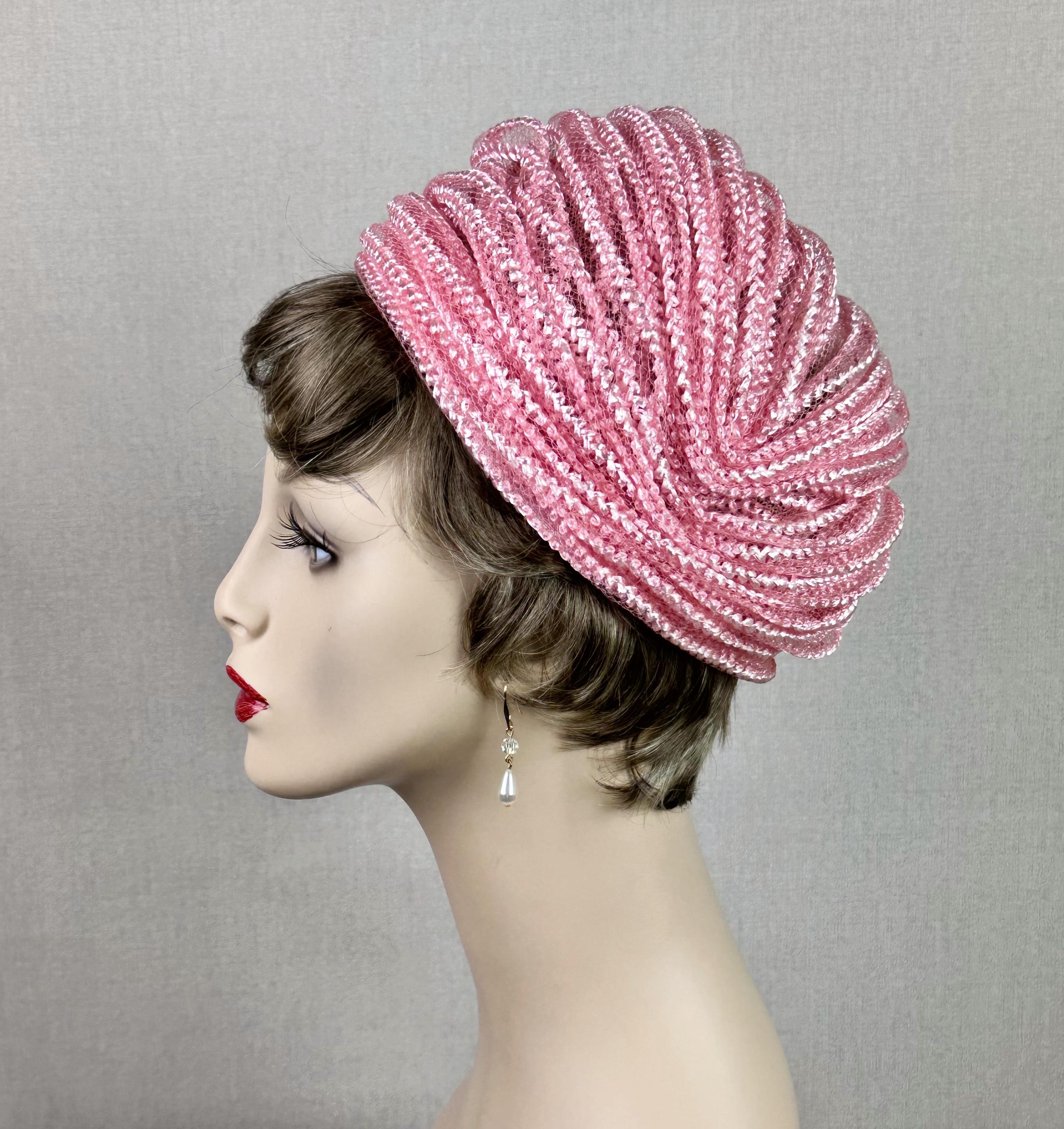 Vintage 1960s Pink Bubble Crown Raffia Pillbox Hat by Amy