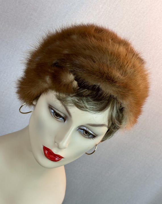 Vintage Brown Mink Fur Hat Vintage Fur Hat, Mink Fur Cap (B613), Medium to Dark Brown  main image 3