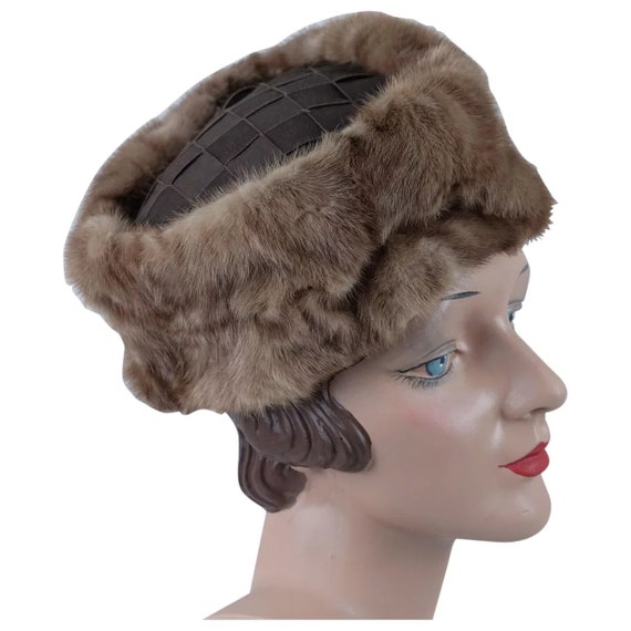 Vintage Hat, 60s Mink Pillbox, Light Brown Mink Ha