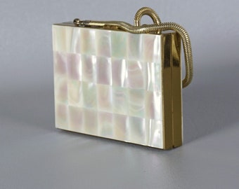 Mother of Pearl and Gold Minaudiere Compact Evening Bag