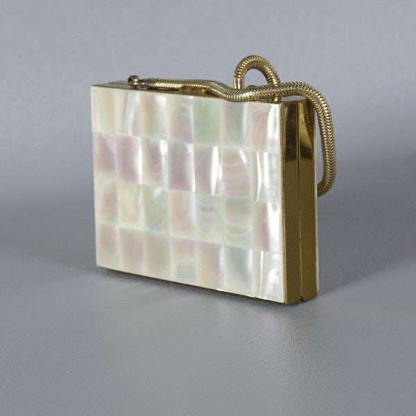 Mother of Pearl and Gold Minaudiere Compact Evening Bag