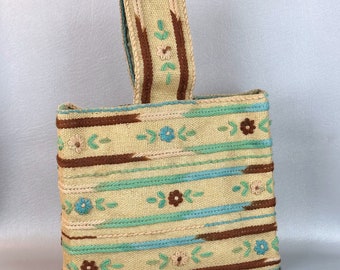 70s Handmade Crewel Oversized Handbag or Tote Bag