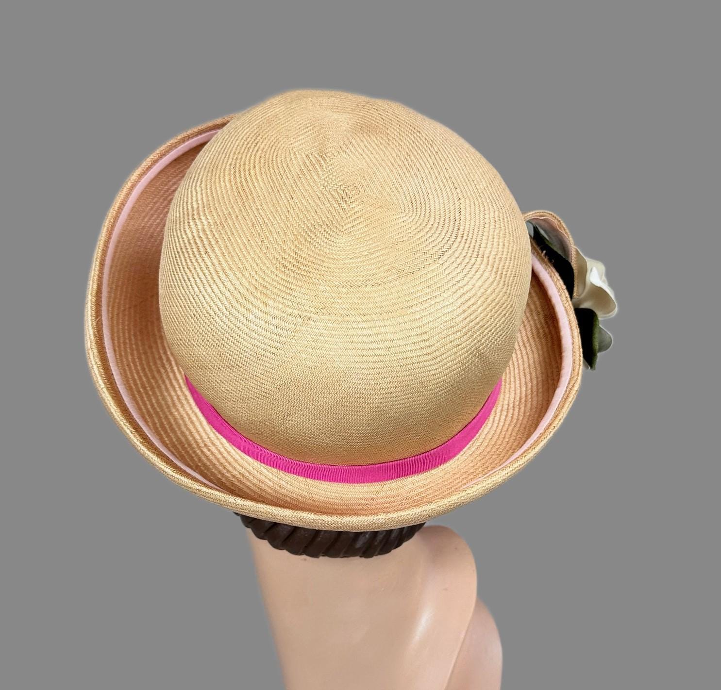 Vintage 1980s Natural Straw Fedora Sun Hat Bloomingdales Italy Silk Paisley Vintage Liz Claiborne Straw Sun Hat Italy - Etsy main image 2