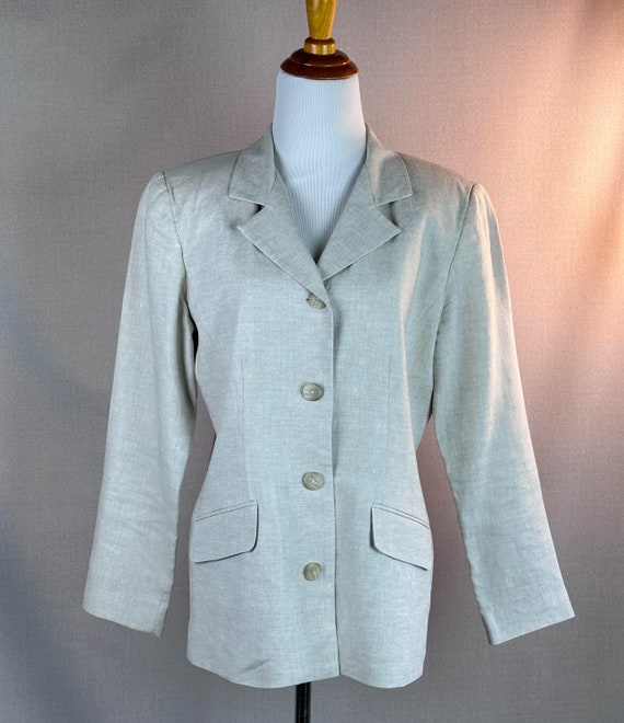 90s Beige Linen Jacket Blazer by B Moss, USA, Sz … - image 2