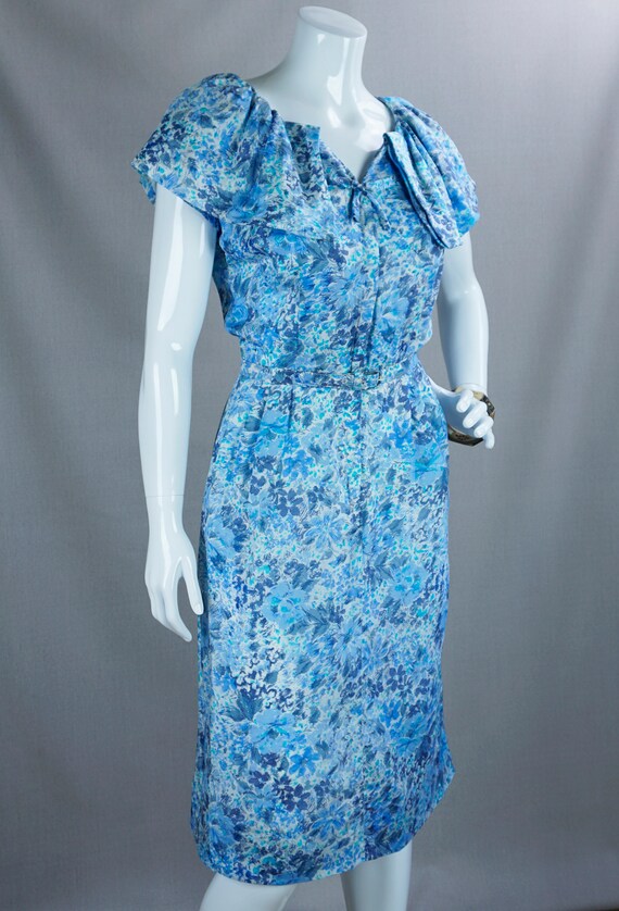 50s Blue Floral Zip Front Dress by Roseweb, B38 W… - image 8