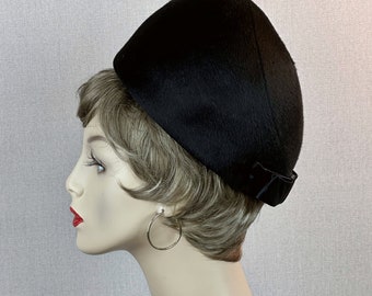 60s Black Fur Felt Bubble Crown Hat