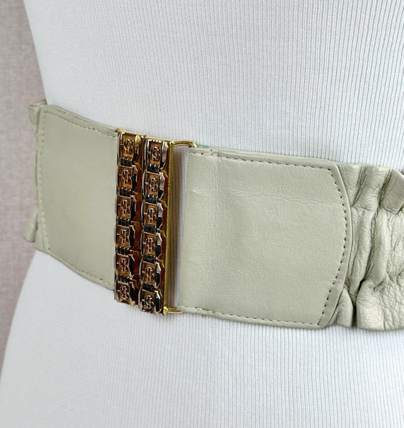 Vintage Tan Leather Ruched Belt, Wide Stretch Belt - image 4