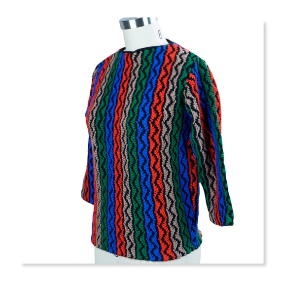 60s Multi Colored Zig Zag Wool Sweater by Bradley… - image 4