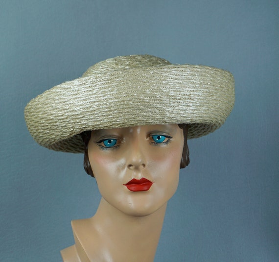 Vintage Hat, 1960s Breton Hat, Ivory Straw Breton,