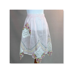 50s Handmade Pink Organza and Rose Handkerchief Apron