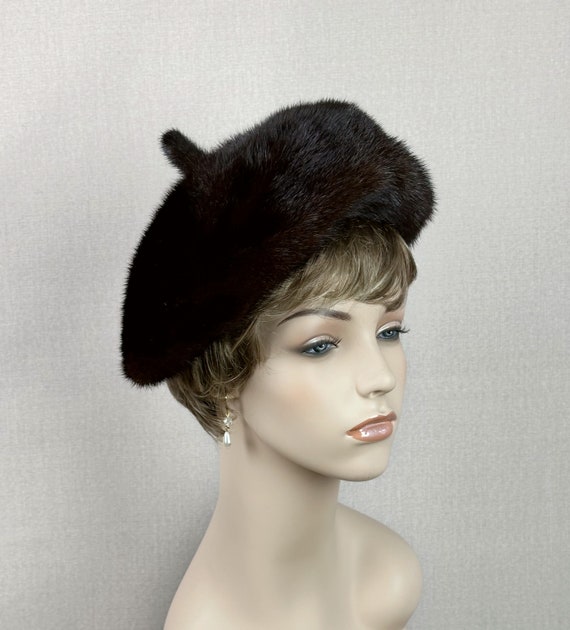 Vintage Dark Brown Mink Beret Hat - image 3
