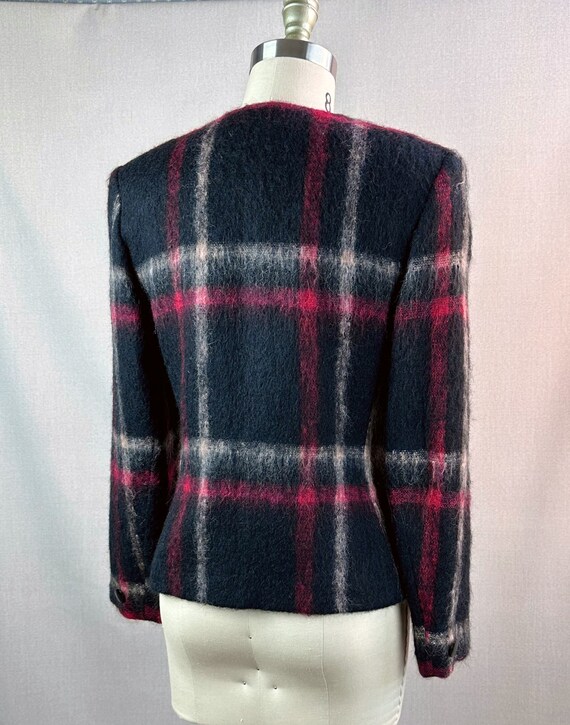 Vtg Black and Red Mohair Plaid Jacket by Herbert … - image 4