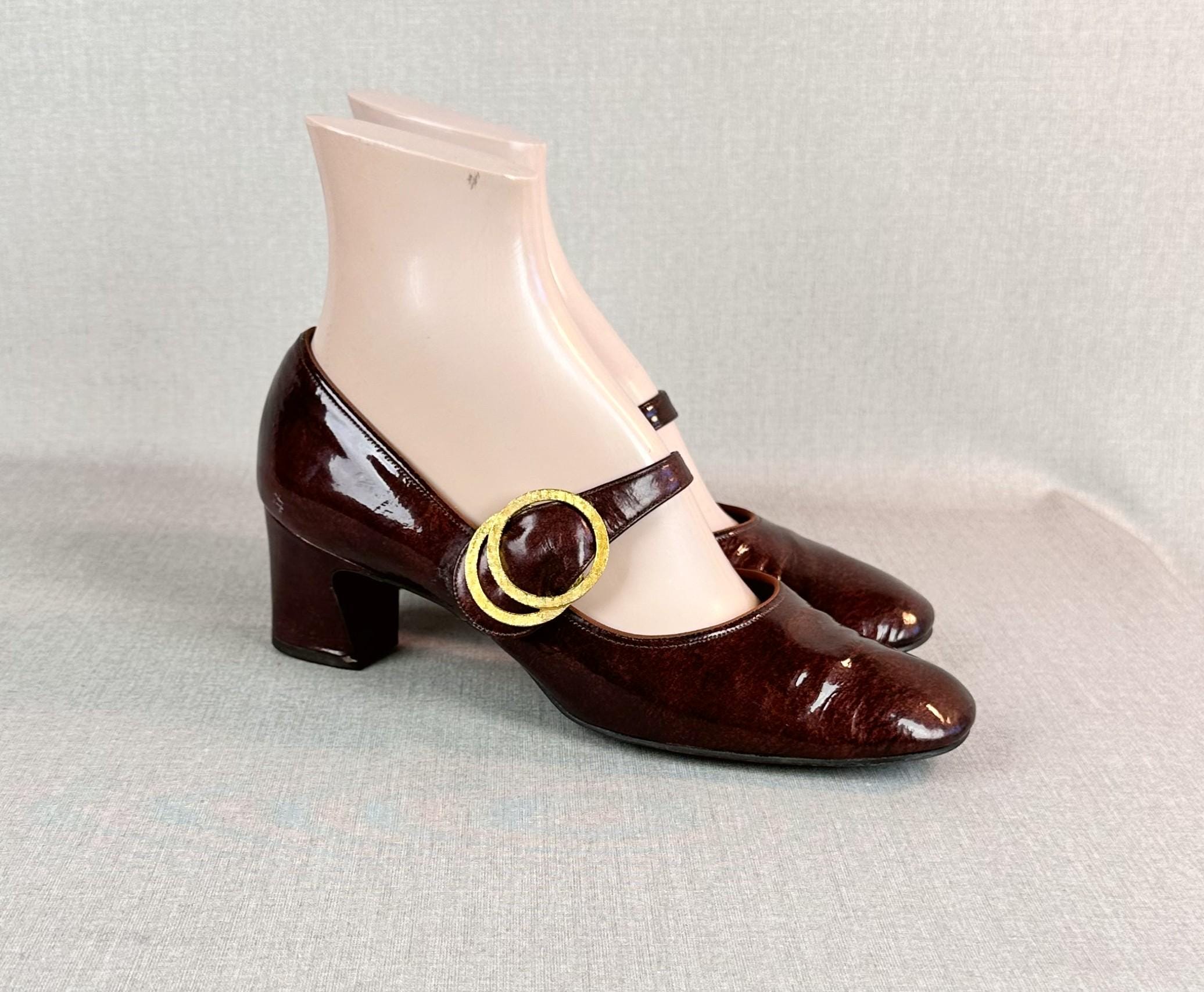 Brown Block Heel Mary Jane Etsy