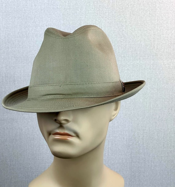 Vtg Khaki Waterproof Trilby, Sz 7 1/4 - image 1