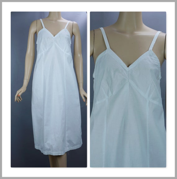 Vintage Slip - Dress, 1950s White Cotton Handmade