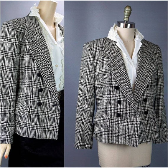 Vintage Silk Jacket, Houndstooth Silk Jacket, Blac