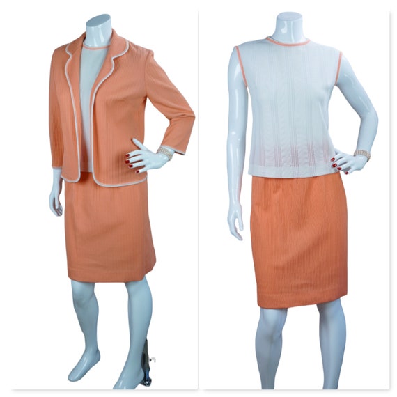 60s Beige and Tangerine Knit 3 Piece Suit