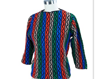 60s Multi Colored Zig Zag Wool Sweater by Bradley, B38