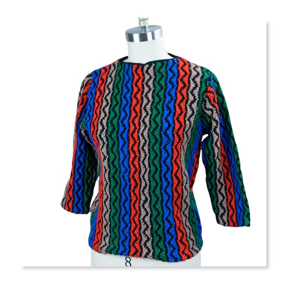 60s Multi Colored Zig Zag Wool Sweater by Bradley… - image 1