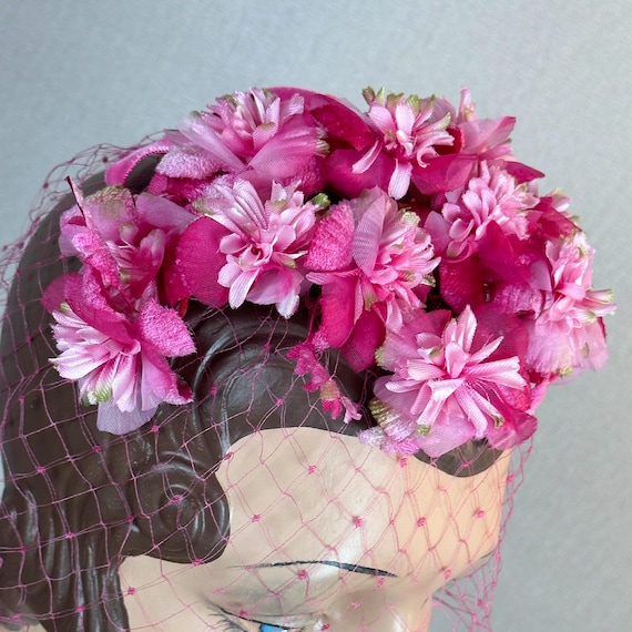 60s Pink Floral Fascinator or Whimsey Hat - image 7