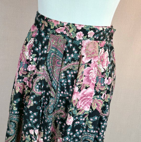 80s Pink Rose Rayon Midi Skirt by Intentions, W30 - image 3
