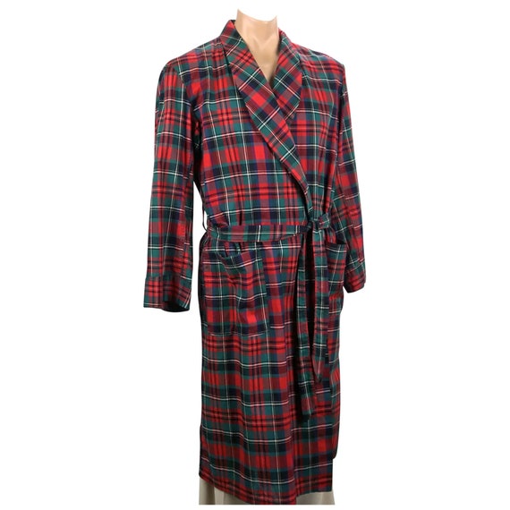 Vtg Mens Robe, Red Plaid Robe, Cotton Robe, Loungi