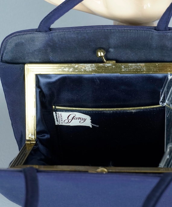Vintage 1950s Navy Blue Faille Envelope Handbag - image 7