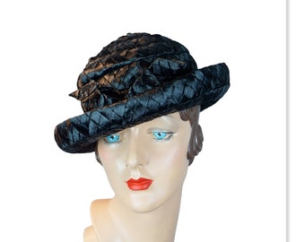 Vintage Breton Sonni Deep Brim Straw Ivory & Taupe Derby Hat  display picture 3