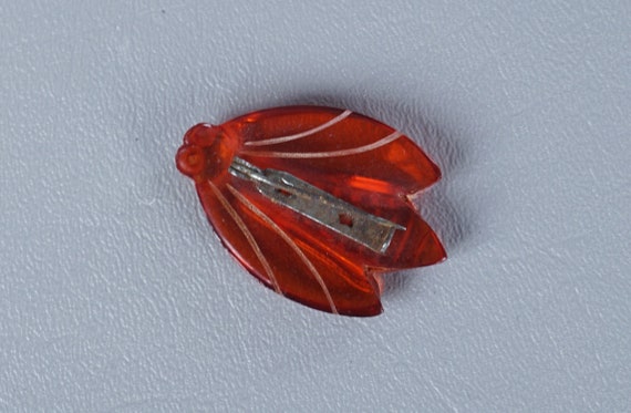 Vtg Red - Orange Clear Carved Plastic Cicada Broo… - image 2