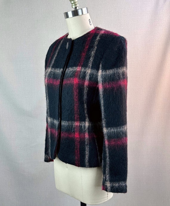 Vtg Black and Red Mohair Plaid Jacket by Herbert … - image 5