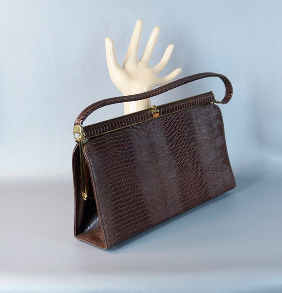 Vintage Handbag, Faux Reptile Handbag, Vegan Hand… - image 1