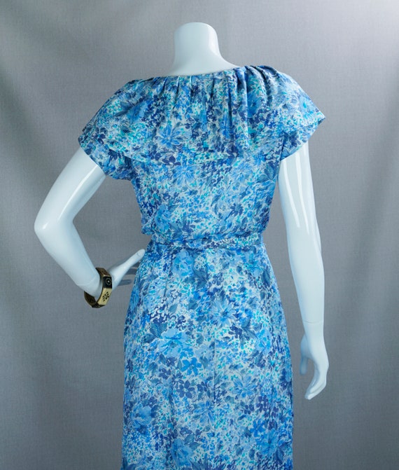 50s Blue Floral Zip Front Dress by Roseweb, B38 W… - image 4