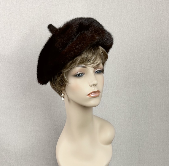 Vintage Dark Brown Mink Beret Hat - image 1