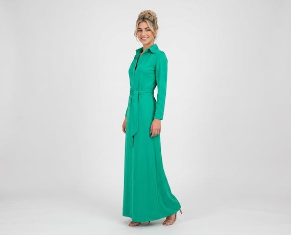 kelly green vintage dress 80s Bright Maxi Gown by Matti of Lynne, Sz 12 New Years Eve Dress