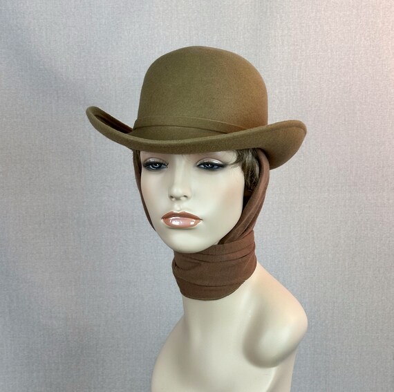 Vintage 90s Camel Western Style Scarf Hat - image 4