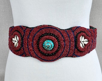 Buy Vintage Ladakh Belt~ Coral Red Seed Bead, Black Seed  display picture 1