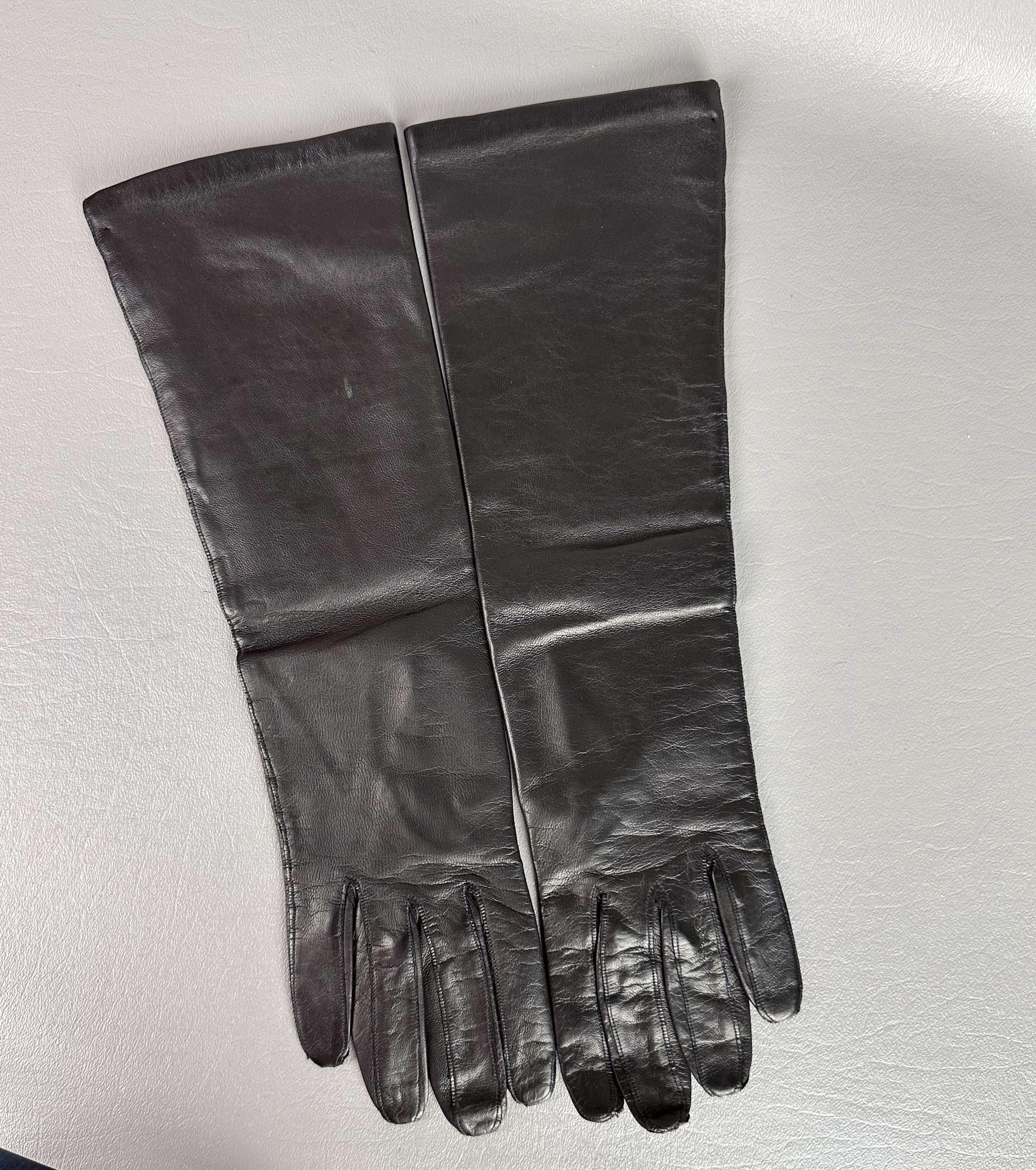 Vintage Original Deadstock 1950s Men\'s two toned brown kidskin leather slip on Vintage 50s Brown Kid Leather Deadstock Long Gloves, Made in  main image 3