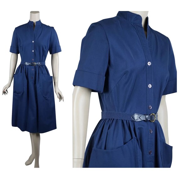 navy blue shirtwaist dress