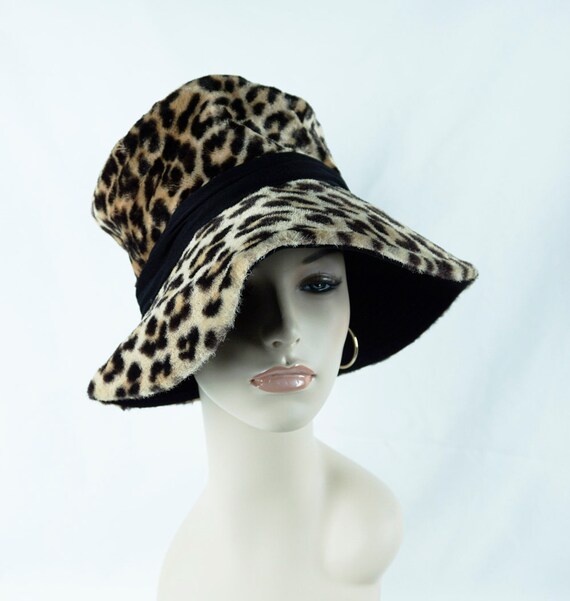 70s Floppy Brim Hat, Animal Print Wide Brim, Vtg F