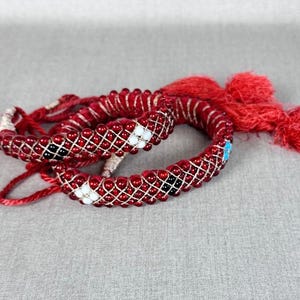 Vintage Red Beaded Tie Belt, Sash