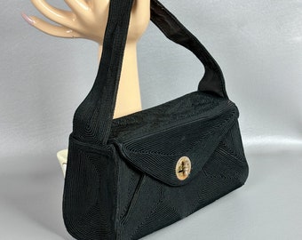 Vintage 1950s Black Corde Box Style Handbag