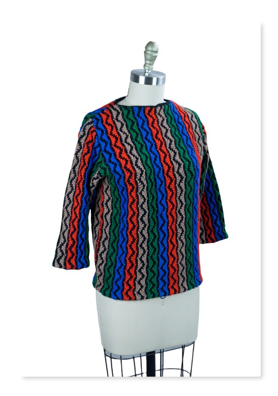 60s Multi Colored Zig Zag Wool Sweater by Bradley… - image 3
